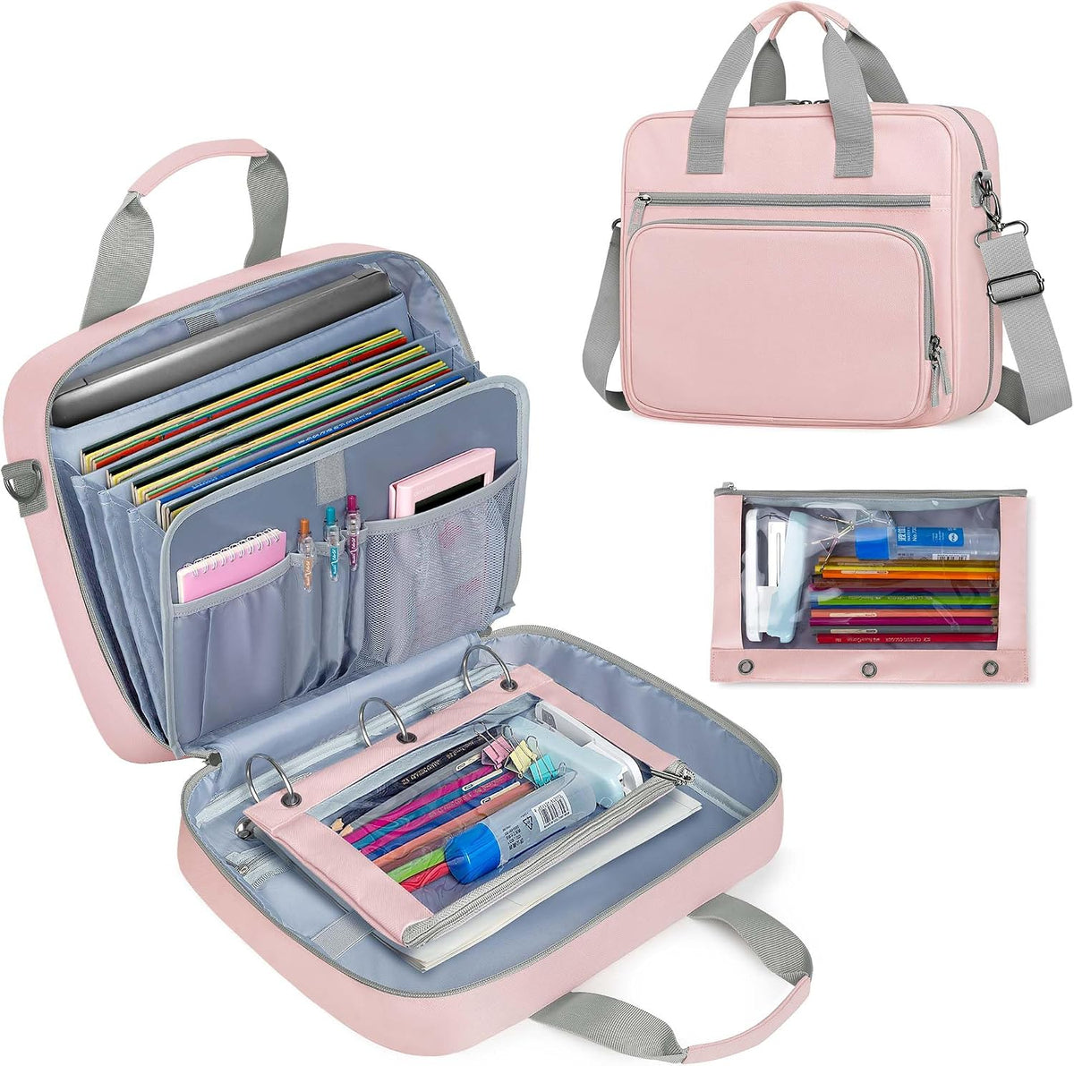 2026 Upgraded Zipper Binder 3 Ring Binder Bag with Pencil Pouch