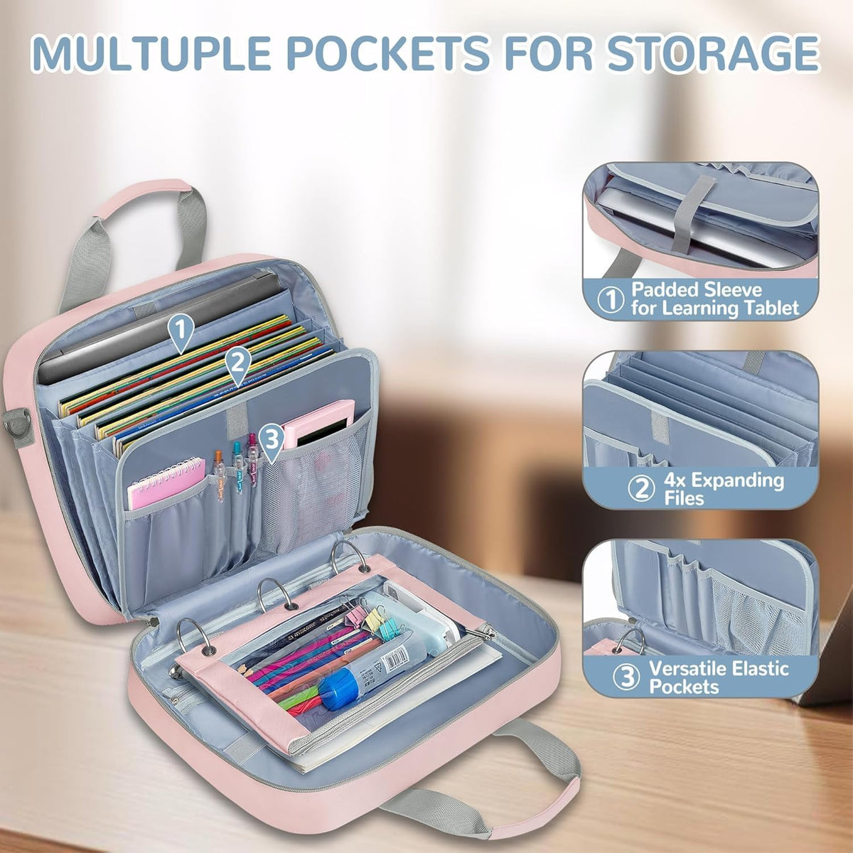 2026 Upgraded Zipper Binder 3 Ring Binder Bag with Pencil Pouch