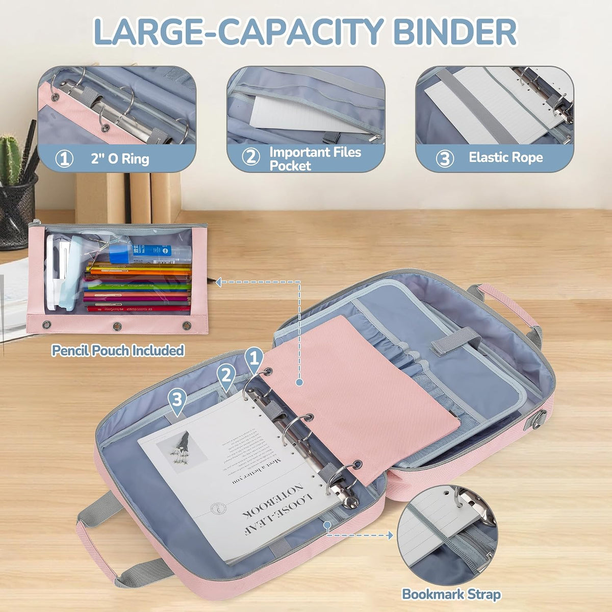 2026 Upgraded Zipper Binder 3 Ring Binder Bag with Pencil Pouch