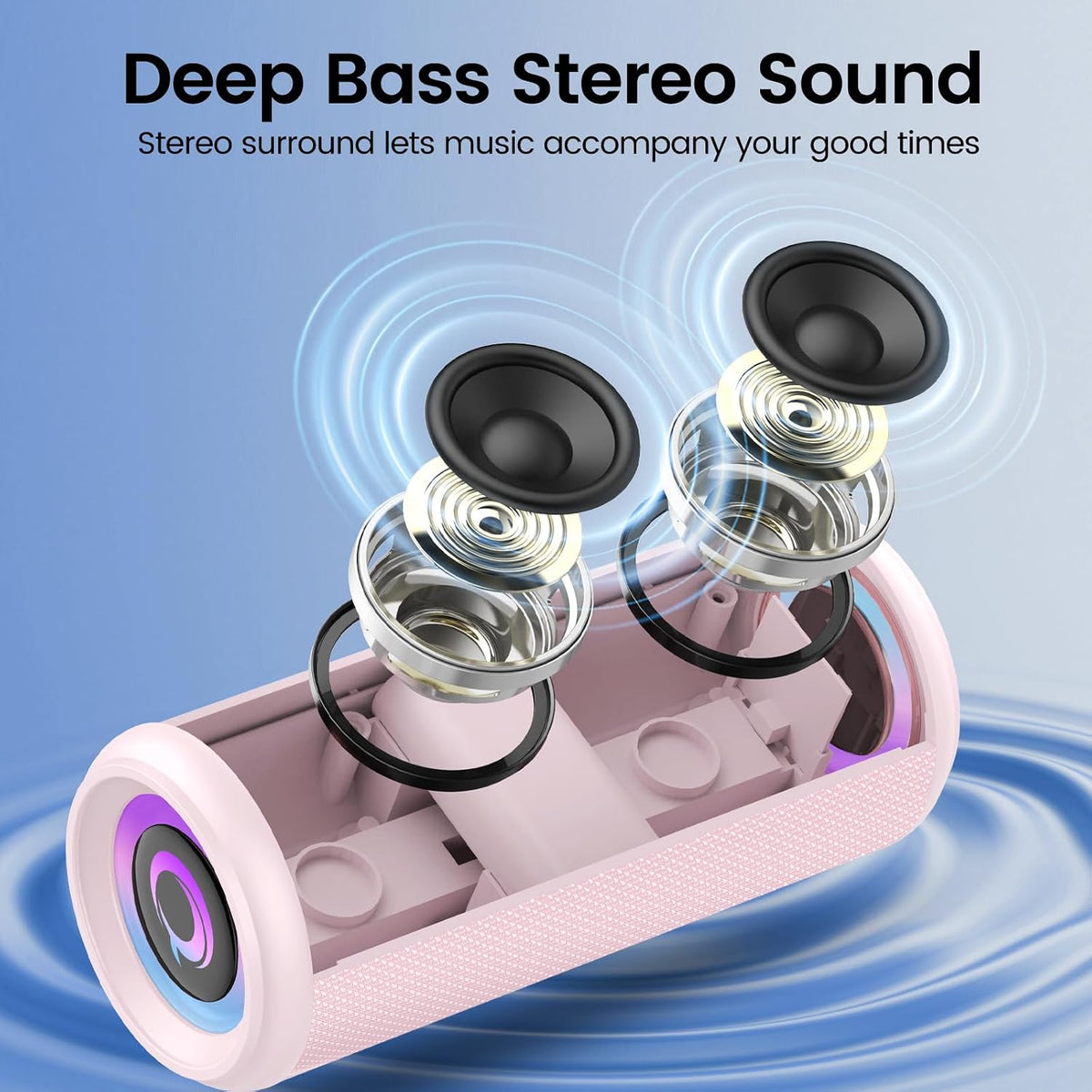 Portable Bluetooth Speaker, 2026 Bluetooth 5.4 Wireless Speaker with 20W HD Loud Stereo Sound, TWS Pairing, 20H playtime, RGB Lights, IP7, Built-in Mic, for Outdoor, Home, Beach, Party, Gift, Pink