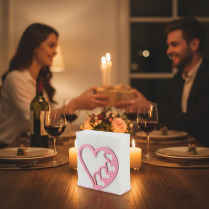 Valentines Heart Napkin Holder for Table, Freestanding Pink Metal Napkin Dispenser Romantic Tabletop Paper Holder for Kitchen Counter, Dining Table, Farmhouse & Café Decor