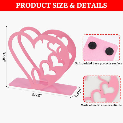 Valentines Heart Napkin Holder for Table, Freestanding Pink Metal Napkin Dispenser Romantic Tabletop Paper Holder for Kitchen Counter, Dining Table, Farmhouse & Café Decor