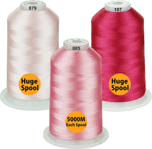 33 Selections - Various Assorted Color Packs of Polyester Embroidery Machine Thread Huge Spool 5500Y for All Purpose Sewing Embroidery Machines - 3 Differ Pink