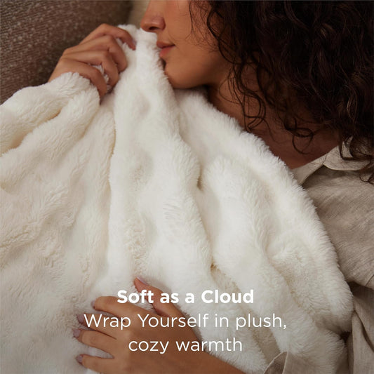 Bedsure 3D Fleece Bubble Blanket for Couch - GentleSoft Cute White Throw Blanket for Sofa Bed Room Decor - Luxury Soft Cozy Cloud Blanket Mothers Gifts for Women, Lightweight, Off White, 50"×60"