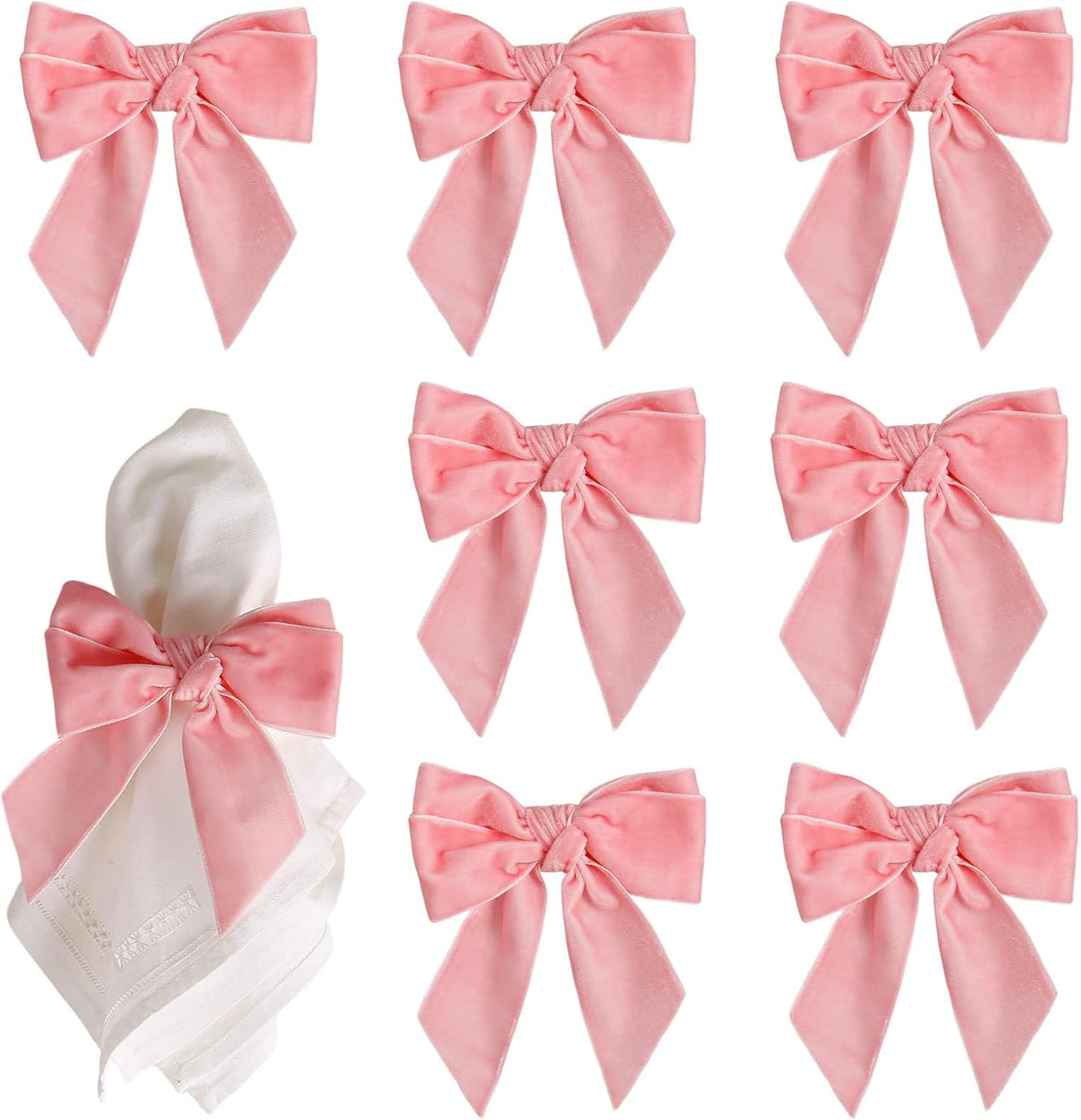 Pink Bow Napkin Rings Set of 8, Velvet Bow Tie Napkin Holder