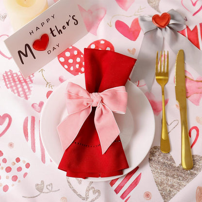 Pink Bow Napkin Rings Set of 8, Velvet Bow Tie Napkin Holder