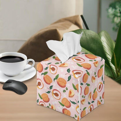 Pink Cute Peach Tissue Box Holder Modern Decorative PU Leather Square Tissue Box Cover for Home Office Tissue Cube Organizer for Dining Table Nightstand