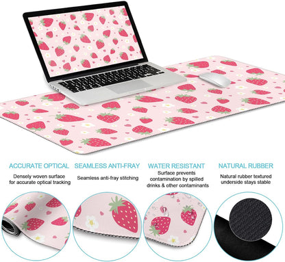 Strawberry Mouse Pad Large Desk Mat Set, Pink Ergonomic Mouse Pad