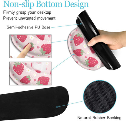 Strawberry Mouse Pad Large Desk Mat Set, Pink Ergonomic Mouse Pad