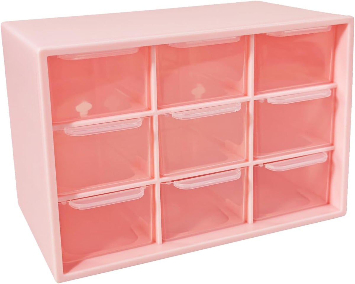 Small Drawer Organizer for Desk Pink, 7.1" x 3.8" x 4.6", 9 Clear Drawers