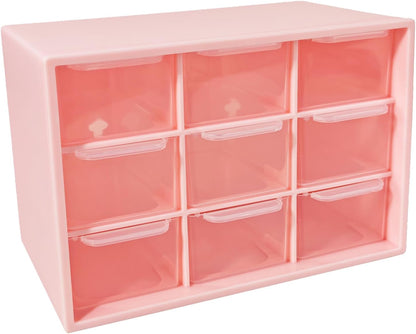 Small Drawer Organizer for Desk Pink, 7.1" x 3.8" x 4.6", 9 Clear Drawers