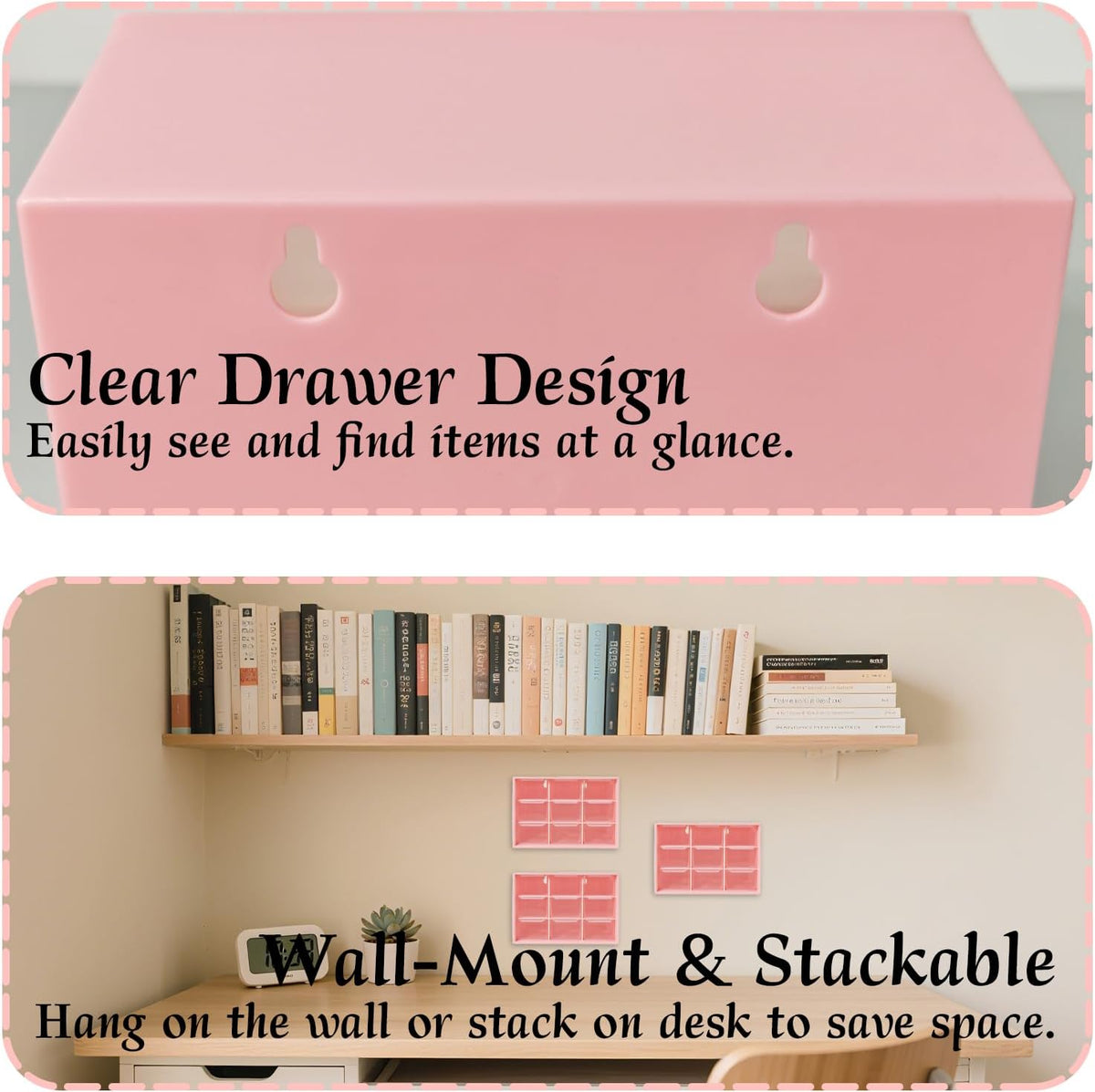 Small Drawer Organizer for Desk Pink, 7.1" x 3.8" x 4.6", 9 Clear Drawers