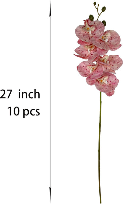 10 Pack Tickled Pink Orchid Artificial Flowers Real Touch, 27'' Artificial Fake Faux Silk Orchid Stem Bouquets for Wedding Party Home Garden Decor (excluding the vase)