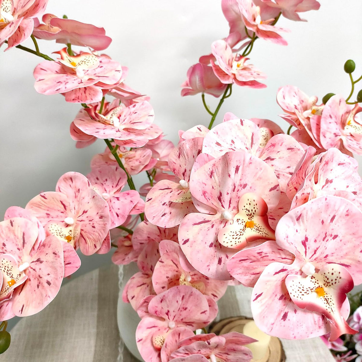 10 Pack Tickled Pink Orchid Artificial Flowers Real Touch, 27'' Artificial Fake Faux Silk Orchid Stem Bouquets for Wedding Party Home Garden Decor (excluding the vase)
