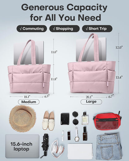 Puffer Tote Bag for Women, Multi-Pocket, Zippered