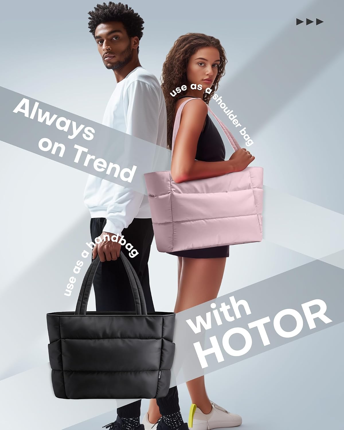 Puffer Tote Bag for Women, Multi-Pocket, Zippered