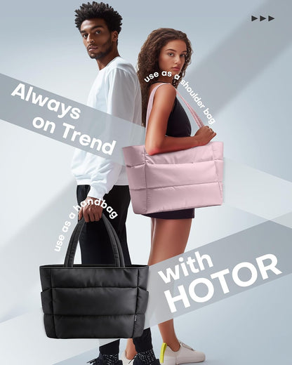 Puffer Tote Bag for Women, Multi-Pocket, Zippered