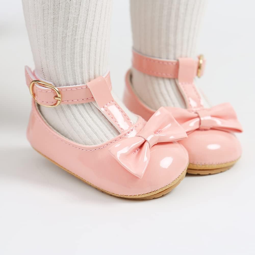 Baby Girls Mary Jane Flats Shoes Anti-Slip Rubber Sole Infant Toddler Princess Wedding Dress Shoes