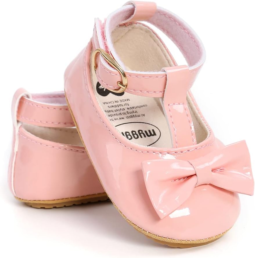 Baby Girls Mary Jane Flats Shoes Anti-Slip Rubber Sole Infant Toddler Princess Wedding Dress Shoes