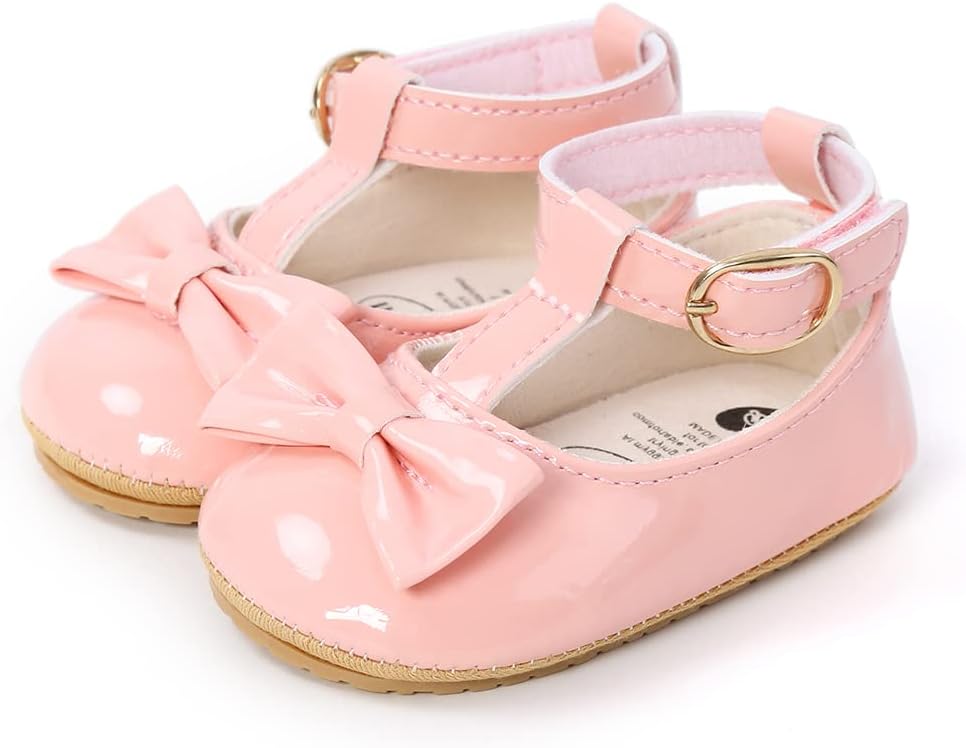 Baby Girls Mary Jane Flats Shoes Anti-Slip Rubber Sole Infant Toddler Princess Wedding Dress Shoes