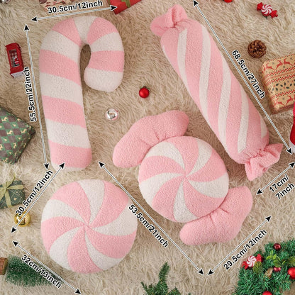 Christmas Candy Cane Pillows Set of 2, Christmas Decoration Winter Throw Pillow Soft Fleece Long Lumbar Candycane Lollipop Peppermint Cushion for Sofa Xmas Decor (22x12 inch, Pink)