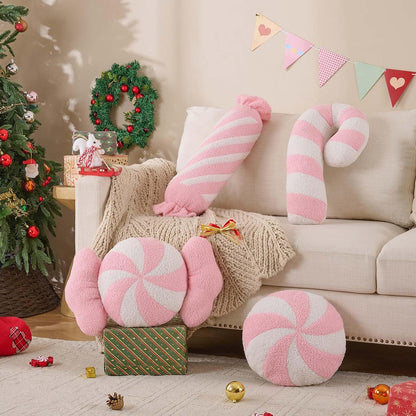 Christmas Candy Cane Pillows Set of 2, Christmas Decoration Winter Throw Pillow Soft Fleece Long Lumbar Candycane Lollipop Peppermint Cushion for Sofa Xmas Decor (22x12 inch, Pink)