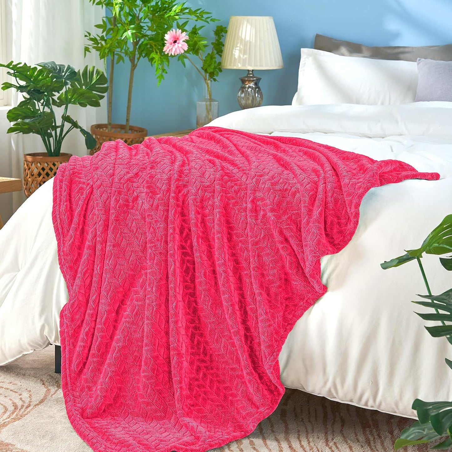 inhand Hot Pink Fleece Throw Blanket for Women, Super Soft Cozy Blankets for Mom, All Season Lightweight Fuzzy Blanket for Couch Sofa Chair, 50×60 Inches