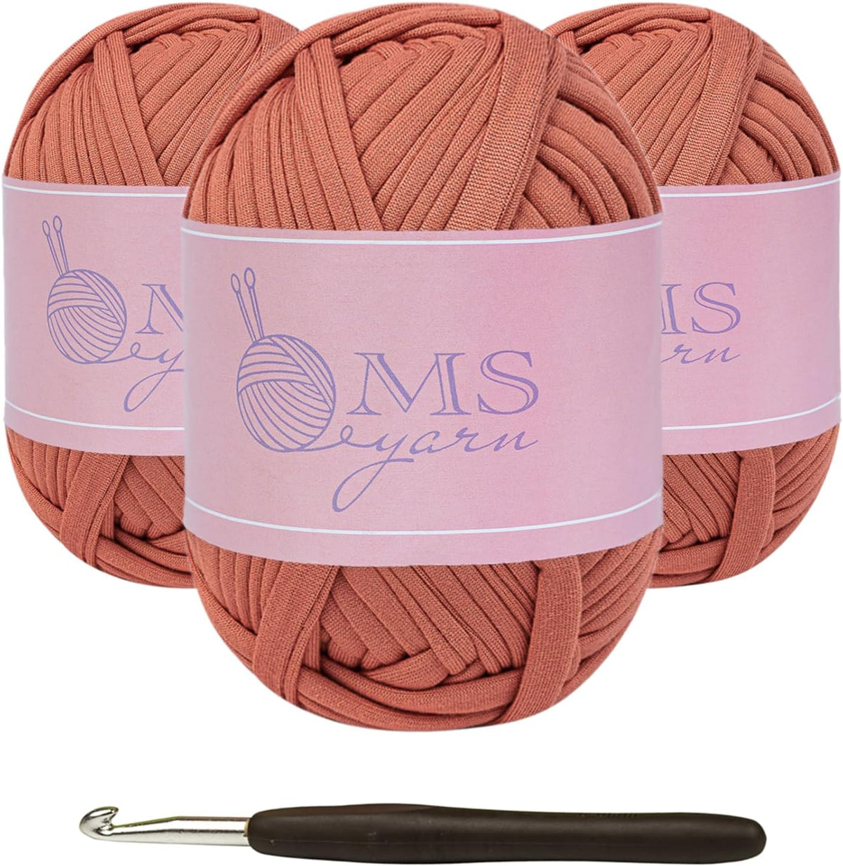 3x100g/30yds Tshirt Yarn for Crochet Basket/Bag, High Elastic T Shirt Crochet Yarn with Hook (Dusty Pink)