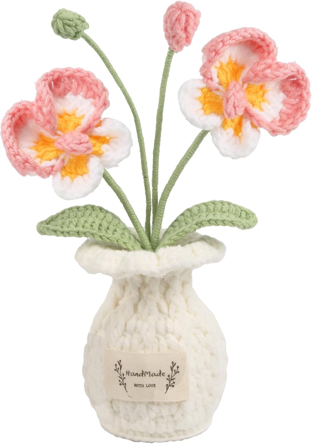 Cute Mini Crochet Orchid Potted Plants Handmade Knitted Artificial Phalaenopsis Orchid Flowers for Desk Accessories Graduation Appreciation Birthday for Women(Pink)