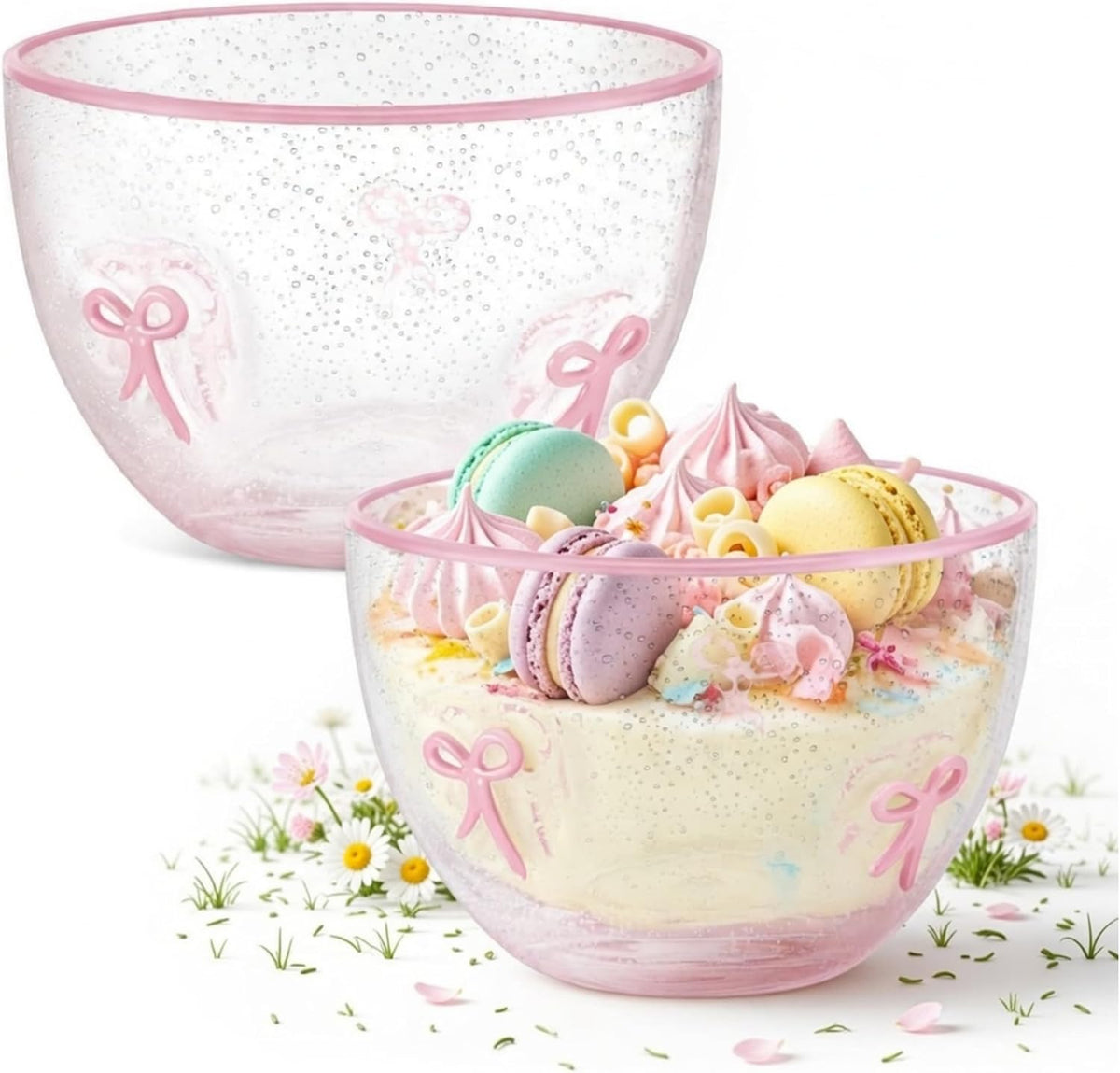 2 Pcs Pink Bow Glass Bowls, 14 oz Clear Pink Glass Dessert Ice Cream Bowls, Coquette Aesthetic Candy Dish Snack Fruit Serving Bowl for Kitchen Tea Party Bridal Shower Room Decor