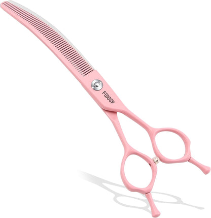 Professional Curved Thinning Shears Dog Grooming Scissors 6.5'' Macarone Series Pink Curved Thinner Scissors for Grooming Small Dogs Pet 48 Teeth Japan 440C(Curved Thinner,6.5)