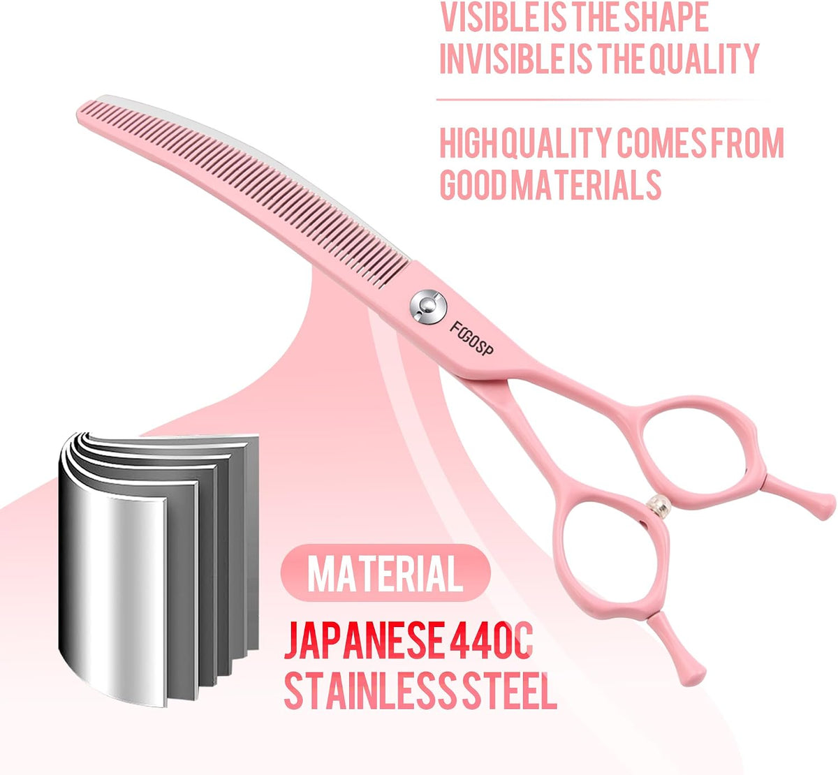 Professional Curved Thinning Shears Dog Grooming Scissors 6.5'' Macarone Series Pink Curved Thinner Scissors for Grooming Small Dogs Pet 48 Teeth Japan 440C(Curved Thinner,6.5)