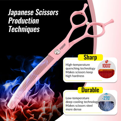 Professional Curved Thinning Shears Dog Grooming Scissors 6.5'' Macarone Series Pink Curved Thinner Scissors for Grooming Small Dogs Pet 48 Teeth Japan 440C(Curved Thinner,6.5)