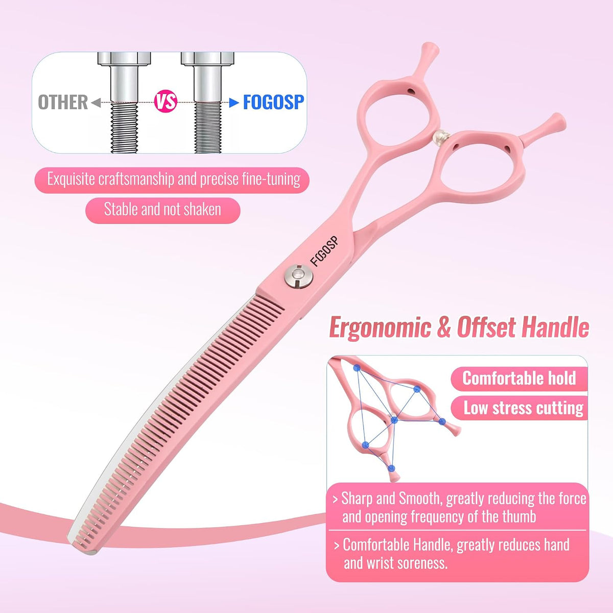 Professional Curved Thinning Shears Dog Grooming Scissors 6.5'' Macarone Series Pink Curved Thinner Scissors for Grooming Small Dogs Pet 48 Teeth Japan 440C(Curved Thinner,6.5)
