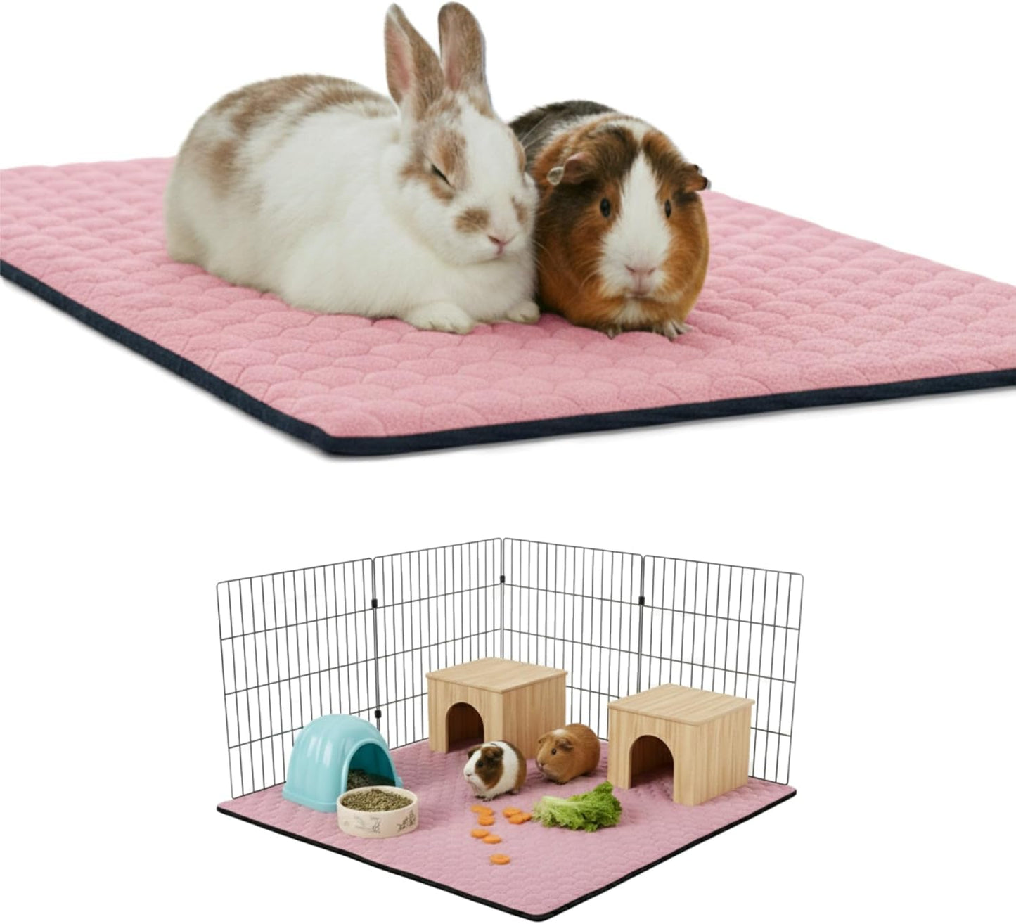 Fleece Pad for Guinea Pig and Rabbit - 23.6 x 19.7 Inches - Perfect Bedding Under Hideout Inside Indoor Cages and C&C - Absorbent Waterproof Comfortable - Easy to Clean - Pink