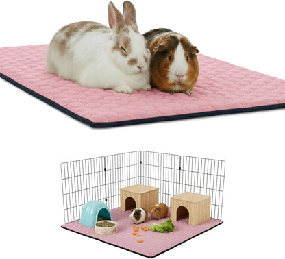 Fleece Pad for Guinea Pig and Rabbit - 23.6 x 19.7 Inches - Perfect Bedding Under Hideout Inside Indoor Cages and C&C - Absorbent Waterproof Comfortable - Easy to Clean - Pink