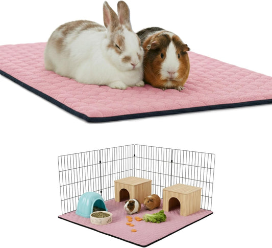 Fleece Pad for Guinea Pig and Rabbit - 23.6 x 19.7 Inches - Perfect Bedding Under Hideout Inside Indoor Cages and C&C - Absorbent Waterproof Comfortable - Easy to Clean - Pink