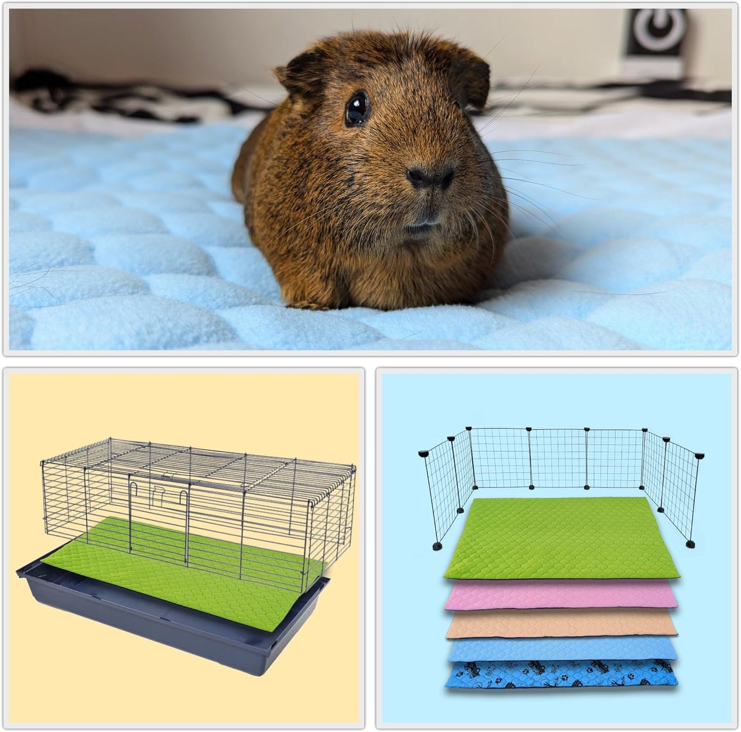 Fleece Pad for Guinea Pig and Rabbit - 23.6 x 19.7 Inches - Perfect Bedding Under Hideout Inside Indoor Cages and C&C - Absorbent Waterproof Comfortable - Easy to Clean - Pink