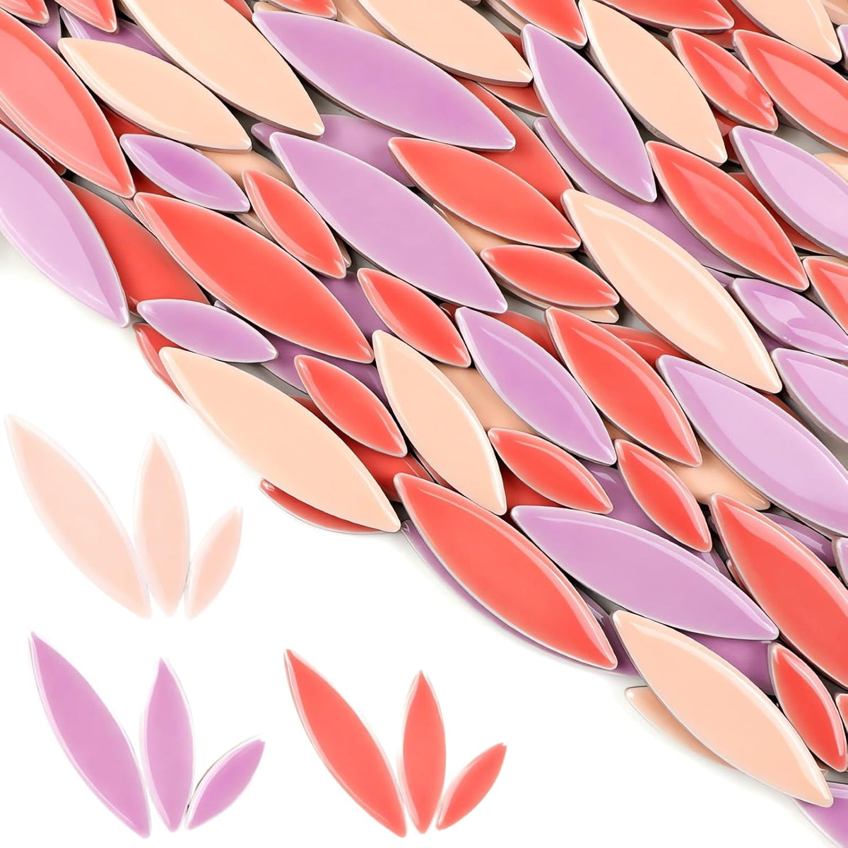 200g Ceramic Mosaic DIY Set Colorful Petal Ceramics Leafy Vein Mosaic Tiles Craft Materials Mosaic Art Materials - Purple-Pink Mix