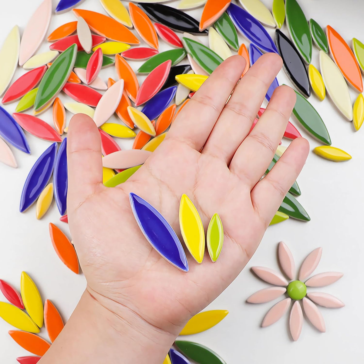 200g Ceramic Mosaic DIY Set Colorful Petal Ceramics Leafy Vein Mosaic Tiles Craft Materials Mosaic Art Materials - Purple-Pink Mix