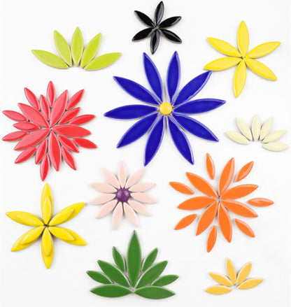 200g Ceramic Mosaic DIY Set Colorful Petal Ceramics Leafy Vein Mosaic Tiles Craft Materials Mosaic Art Materials - Purple-Pink Mix