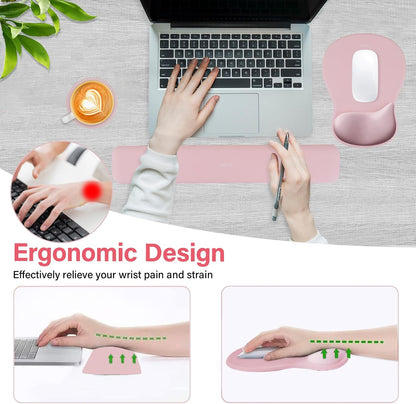 Wrist Rest Support for Mouse Pad & Keyboard Set, Pink