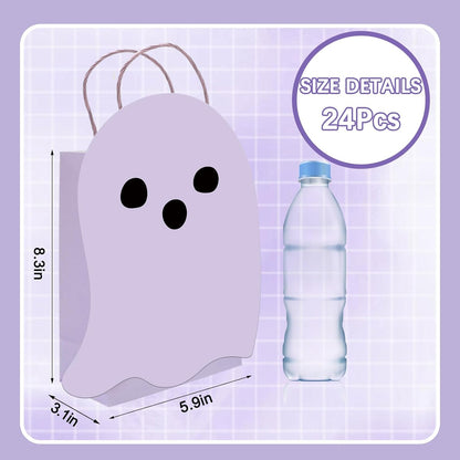 24Pcs Halloween Ghost Paper Gift Bag Little Boo Treat Bags White Pink Candy Goodie Bags for Baby Shower Birthday Trick or Treat Party Favors Supplies