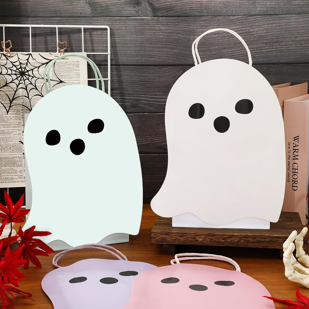24Pcs Halloween Ghost Paper Gift Bag Little Boo Treat Bags White Pink Candy Goodie Bags for Baby Shower Birthday Trick or Treat Party Favors Supplies