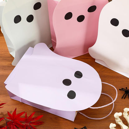 24Pcs Halloween Ghost Paper Gift Bag Little Boo Treat Bags White Pink Candy Goodie Bags for Baby Shower Birthday Trick or Treat Party Favors Supplies