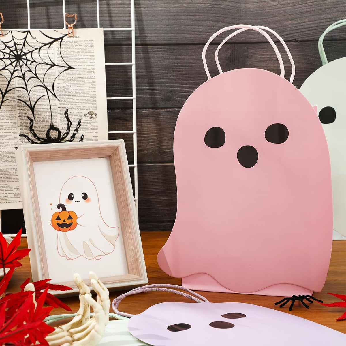 24Pcs Halloween Ghost Paper Gift Bag Little Boo Treat Bags White Pink Candy Goodie Bags for Baby Shower Birthday Trick or Treat Party Favors Supplies