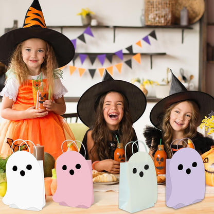 24Pcs Halloween Ghost Paper Gift Bag Little Boo Treat Bags White Pink Candy Goodie Bags for Baby Shower Birthday Trick or Treat Party Favors Supplies