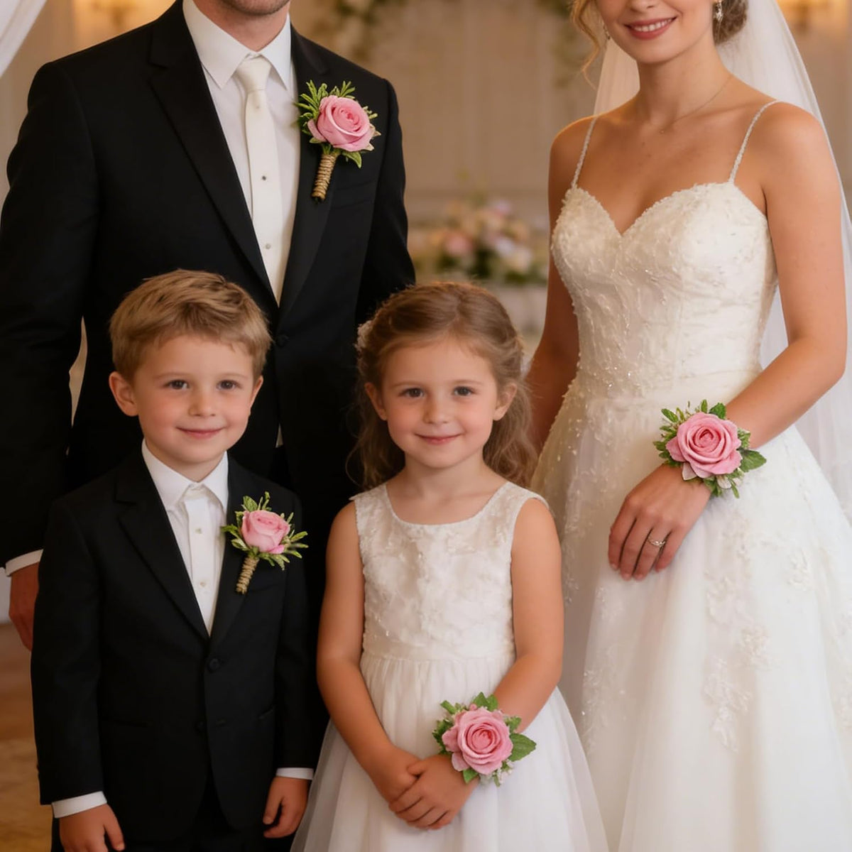2 PCS Pink Rose Corsage and Boutonniere Set