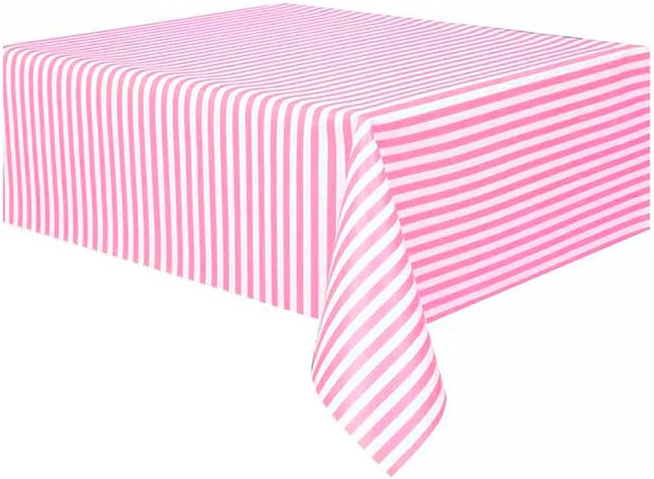 Vpang 2 Pcs Striped Plastic Print Tablecloths Disposable Table Cover Thickened Rectangle Tablecover, Kitchen Picnic Wedding Birthday Party Table Covers, 54"x108" (Pink Stripe)