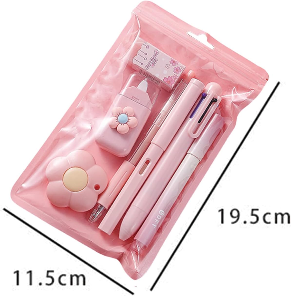 7 Pcs Cute Pink Stationery Set Kawaii School Supplies Office Supplies Including Ballpoint Pens Pencil Sharpener Highlighter Correction Tape Ruler Utility Knife (Pink)